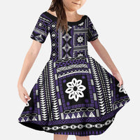 Fiji Masi Tapa Pattern Purple Family Matching Summer Maxi Dress and Hawaiian Shirt - Polynesian Pride