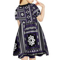 Fiji Masi Tapa Pattern Purple Kid Short Sleeve Dress - Polynesian Pride