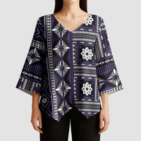 Fiji Masi Tapa Pattern Purple Kimono Sleeve Blouse - Polynesian Pride