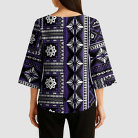 Fiji Masi Tapa Pattern Purple Kimono Sleeve Blouse - Polynesian Pride