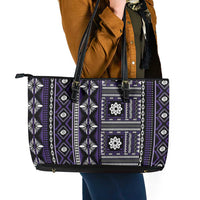 Fiji Masi Tapa Pattern Purple Leather Tote Bag - Polynesian Pride