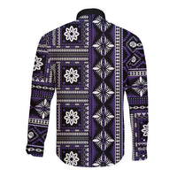 Fiji Masi Tapa Pattern Purple Long Sleeve Button Shirt - Polynesian Pride