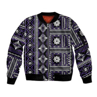 Fiji Masi Tapa Pattern Purple Sleeve Zip Bomber Jacket - Polynesian Pride