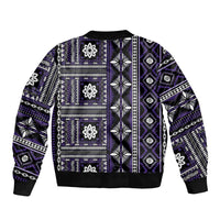 Fiji Masi Tapa Pattern Purple Sleeve Zip Bomber Jacket - Polynesian Pride