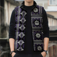 Fiji Masi Tapa Pattern Purple Sleeveless Puffer Jacket - Polynesian Pride