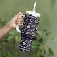 Fiji Masi Tapa Pattern Purple Tumbler With Handle - Polynesian Pride