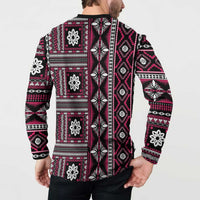 Fiji Masi Tapa Pattern Pink Button Sweatshirt - Polynesian Pride