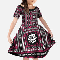 Fiji Masi Tapa Pattern Pink Family Matching Off The Shoulder Long Sleeve Dress and Hawaiian Shirt - Polynesian Pride