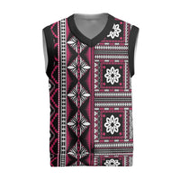 Fiji Masi Tapa Pattern Pink Christmas Knitted V-Neck Vest - Polynesian Pride