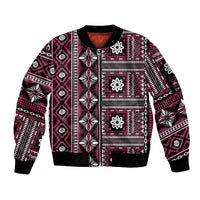Fiji Masi Tapa Pattern Pink Sleeve Zip Bomber Jacket - Polynesian Pride