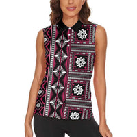 Fiji Masi Tapa Pattern Pink Women Sleeveless Polo Shirt - Polynesian Pride