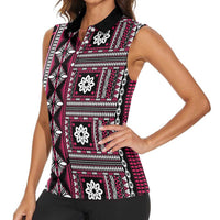 Fiji Masi Tapa Pattern Pink Women Sleeveless Polo Shirt - Polynesian Pride