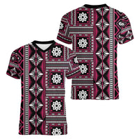 Fiji Masi Tapa Pattern Pink Women V-Neck T-Shirt - Polynesian Pride