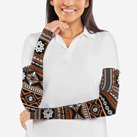 Fiji Masi Tapa Pattern Orange Arm Sleeves - Polynesian Pride