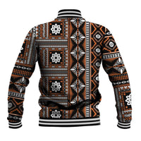 Fiji Masi Tapa Pattern Orange Baseball Jacket - Polynesian Pride