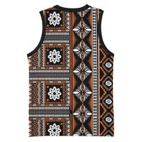 Fiji Masi Tapa Pattern Orange Basketball Jersey - Polynesian Pride