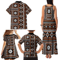 Fiji Masi Tapa Pattern Orange Family Matching Tank Maxi Dress and Hawaiian Shirt - Polynesian Pride