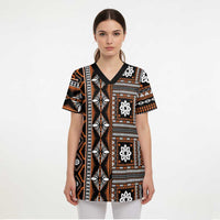 Fiji Masi Tapa Pattern Orange Scrub Top - Polynesian Pride