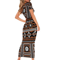 Fiji Masi Tapa Pattern Orange Short Sleeve Bodycon Dress - Polynesian Pride