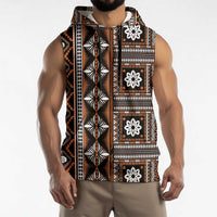 Fiji Masi Tapa Pattern Orange Sleeveless Hoodie - Polynesian Pride