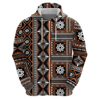 Fiji Masi Tapa Pattern Orange Zip Hoodie - Polynesian Pride