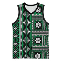 Fiji Masi Tapa Pattern Green Basketball Jersey - Polynesian Pride
