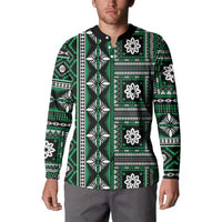 Fiji Masi Tapa Pattern Green Button Sweatshirt - Polynesian Pride