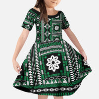 Fiji Masi Tapa Pattern Green Family Matching Short Sleeve Bodycon Dress and Hawaiian Shirt - Polynesian Pride