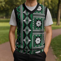 Fiji Masi Tapa Pattern Green Christmas Knitted V-Neck Vest - Polynesian Pride