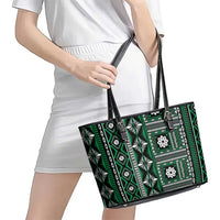 Fiji Masi Tapa Pattern Green Leather Tote Bag - Polynesian Pride