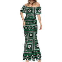 Fiji Masi Tapa Pattern Green Mermaid Dress - Polynesian Pride