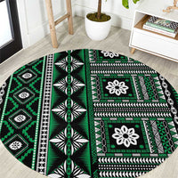 Fiji Masi Tapa Pattern Green Round Carpet - Polynesian Pride
