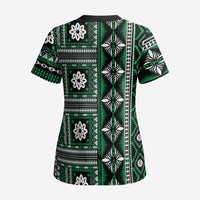 Fiji Masi Tapa Pattern Green Scrub Top - Polynesian Pride