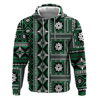 Fiji Masi Tapa Pattern Green Zip Hoodie - Polynesian Pride
