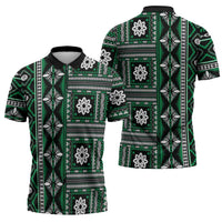Fiji Masi Tapa Pattern Green Zipper Polo Shirt - Polynesian Pride