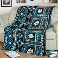 Fiji Masi Tapa Pattern Blue Blanket - Polynesian Pride