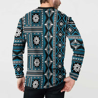 Fiji Masi Tapa Pattern Blue Button Sweatshirt - Polynesian Pride