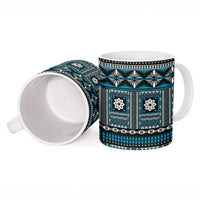 Fiji Masi Tapa Pattern Blue Ceramic Mug - Polynesian Pride