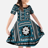 Fiji Masi Tapa Pattern Blue Family Matching Tank Maxi Dress and Hawaiian Shirt - Polynesian Pride