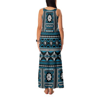 Fiji Masi Tapa Pattern Blue Family Matching Tank Maxi Dress and Hawaiian Shirt - Polynesian Pride