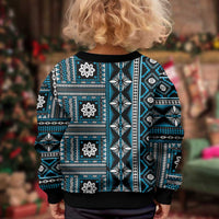 Fiji Masi Tapa Pattern Blue Kid Ugly Christmas Sweater - Polynesian Pride
