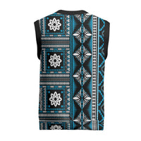 Fiji Masi Tapa Pattern Blue Christmas Knitted V-Neck Vest - Polynesian Pride
