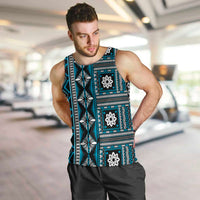 Fiji Masi Tapa Pattern Blue Men Tank Top - Polynesian Pride
