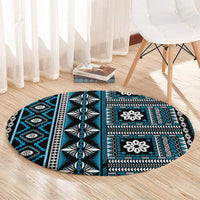 Fiji Masi Tapa Pattern Blue Round Carpet - Polynesian Pride