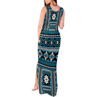 Fiji Masi Tapa Pattern Blue Tank Maxi Dress - Polynesian Pride