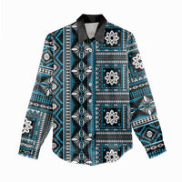 Fiji Masi Tapa Pattern Blue Women Casual Shirt - Polynesian Pride