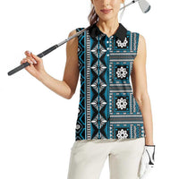 Fiji Masi Tapa Pattern Blue Women Sleeveless Polo Shirt - Polynesian Pride