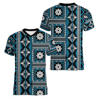 Fiji Masi Tapa Pattern Blue Women V-Neck T-Shirt - Polynesian Pride