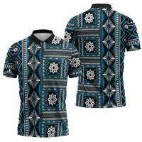 Fiji Masi Tapa Pattern Blue Zipper Polo Shirt - Polynesian Pride