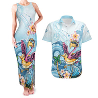 Hawaii Flamingo Couples Matching Tank Maxi Dress and Hawaiian Shirt Plumeria Tropical Beach